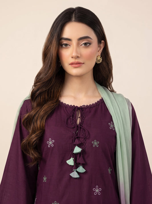 Wine Embroidered 3PC Lawn Cotton – Wine Red