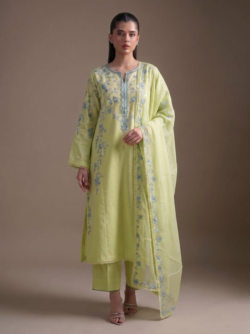 Neemal Embroidered 3PC Lawn Cotton – Tea Green