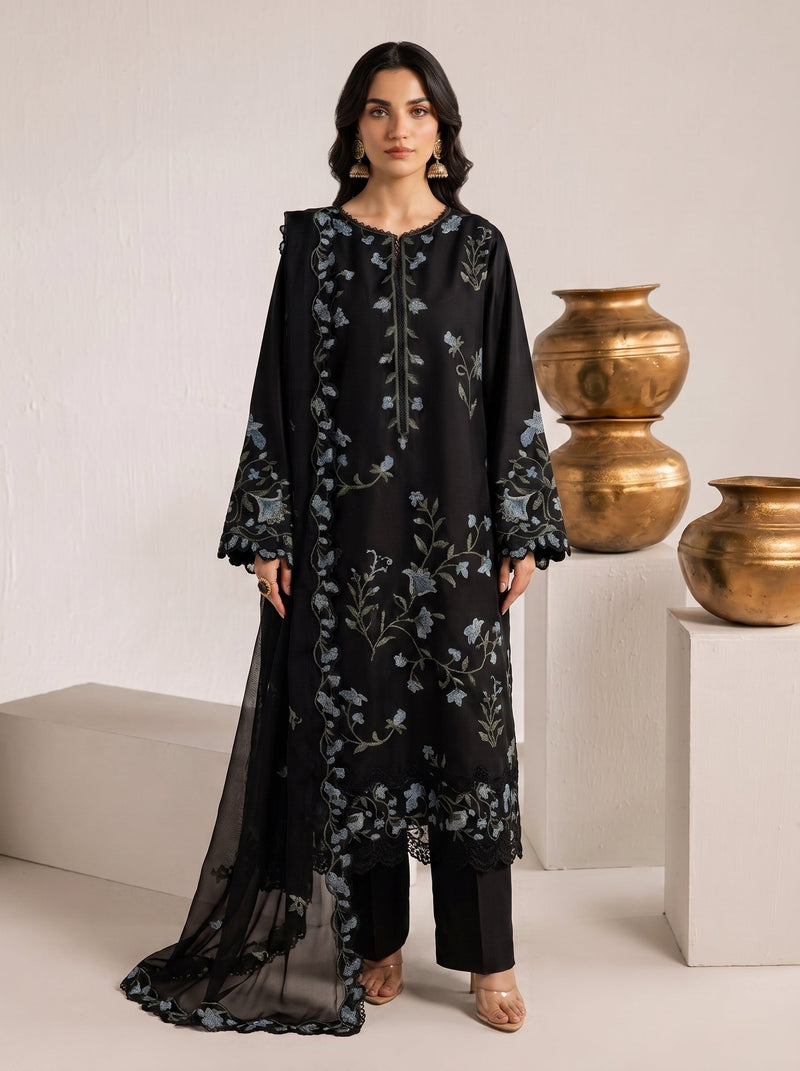 Haseen Embroidered 3PC Lawn Cotton – Black