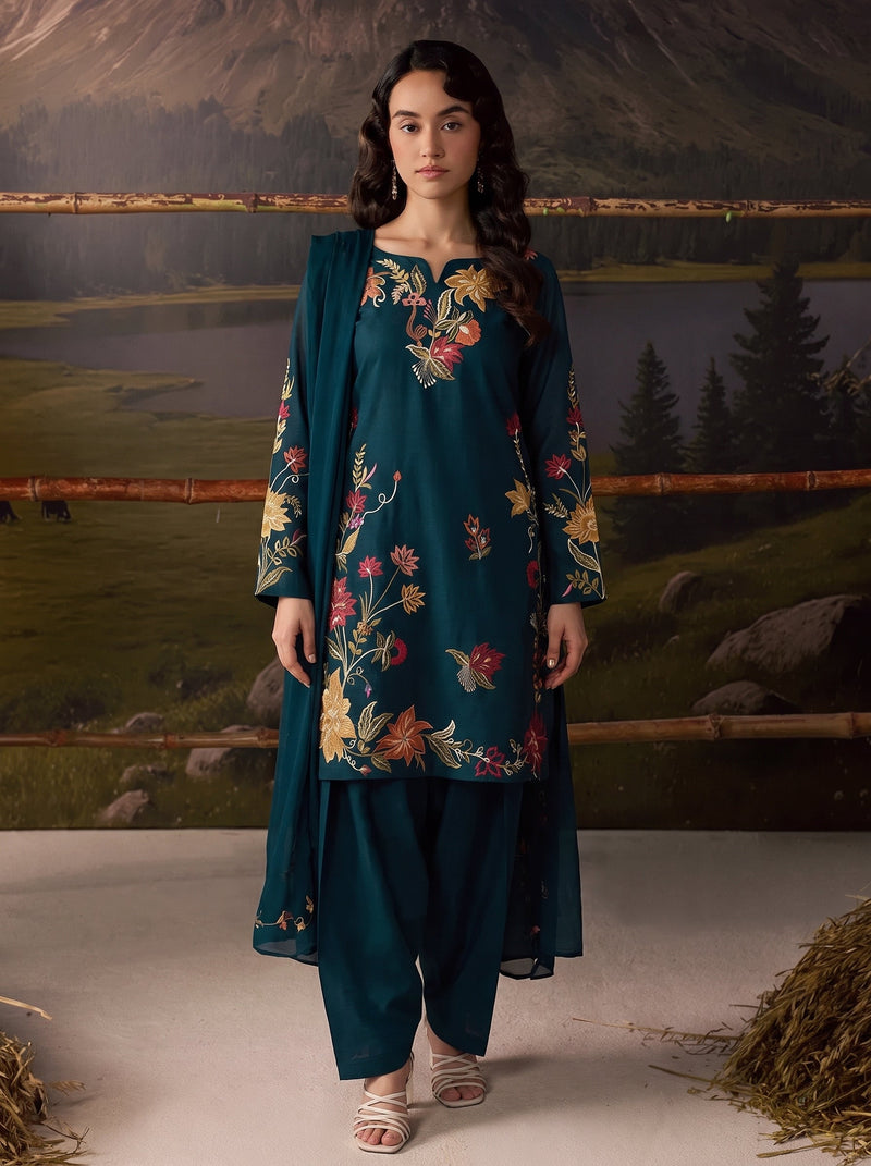 Fizzah Embroidered 3PC Lawn Cotton – Teal