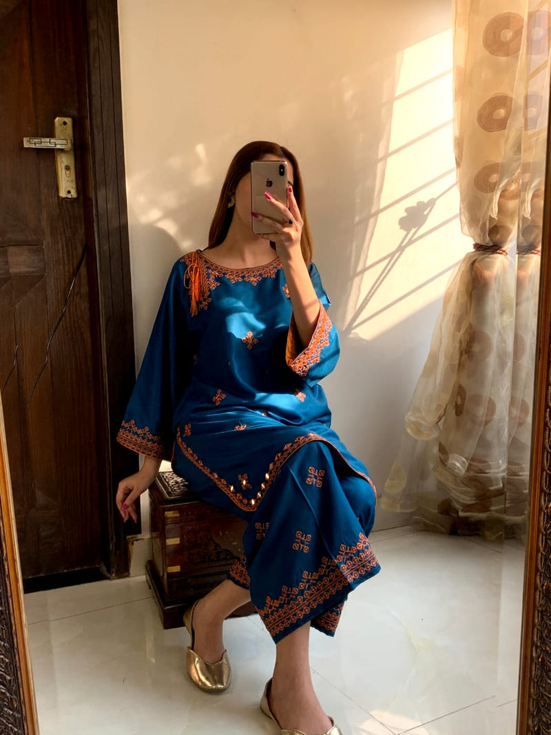 Balochi Embroided sky blue