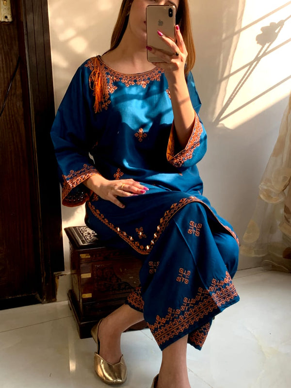 Balochi Embroided sky blue