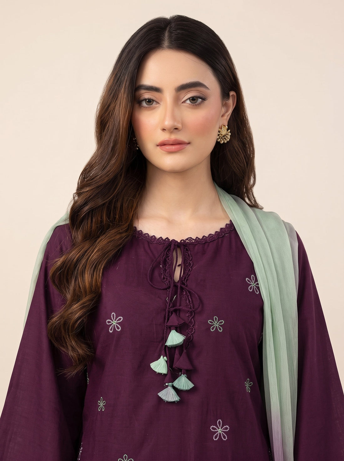 Wine Embroidered 3PC Lawn Cotton – Wine Red