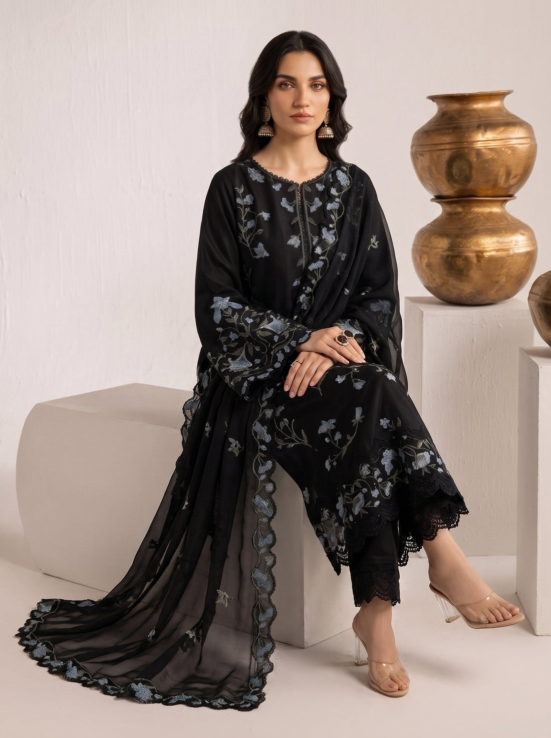 Haseen Embroidered 3PC Lawn Cotton – Black