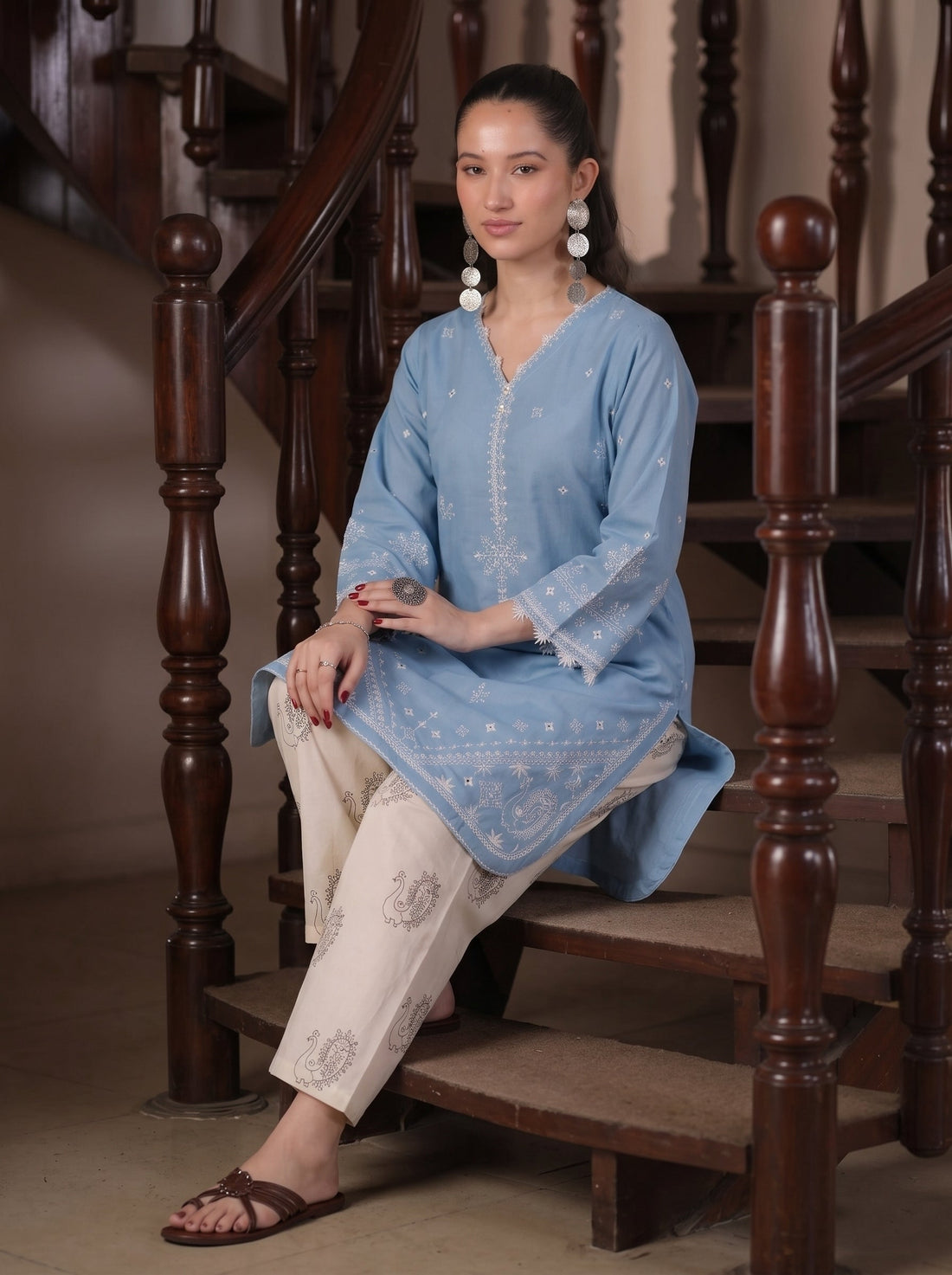 Aasman Embroidered 2PC Lawn Cotton – Sky Blue