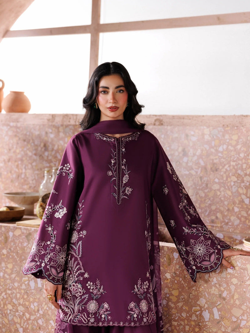 Zohra Embroidered 3PC Lawn Cotton – Grape Wine