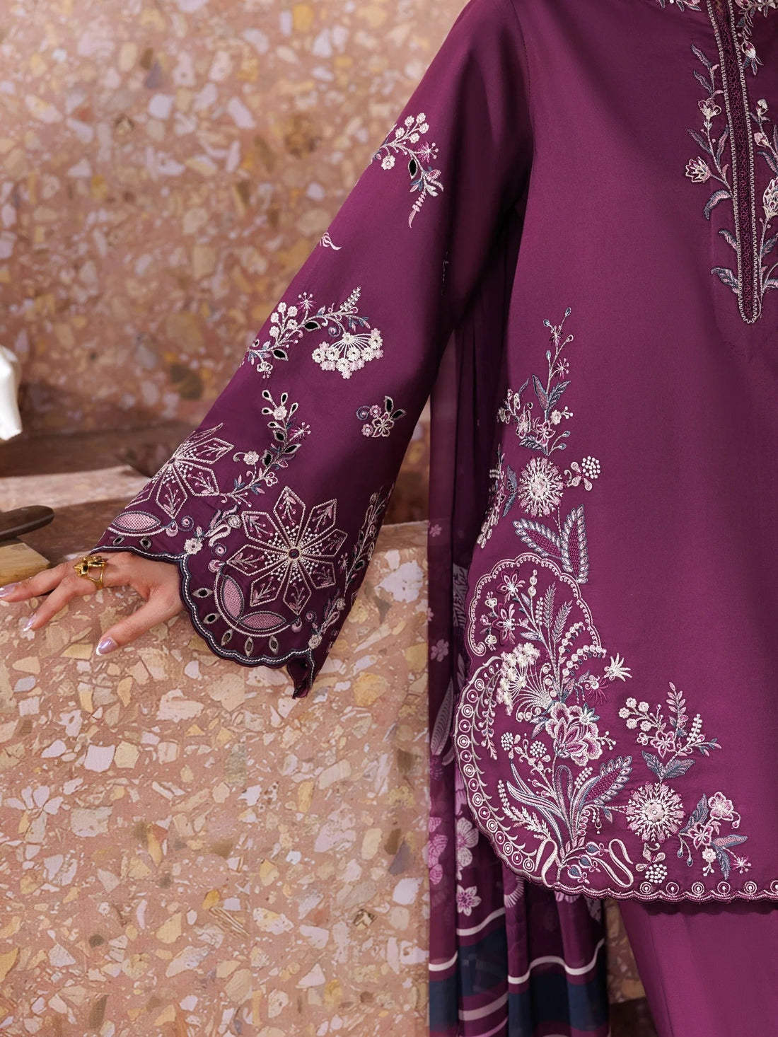 Zohra Embroidered 3PC Lawn Cotton – Grape Wine